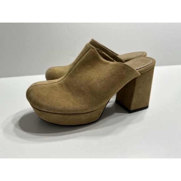 Zara Womens Chunky Heel Suede Clogs Tan Size EU 37 US 7 - Picture 3 of 6